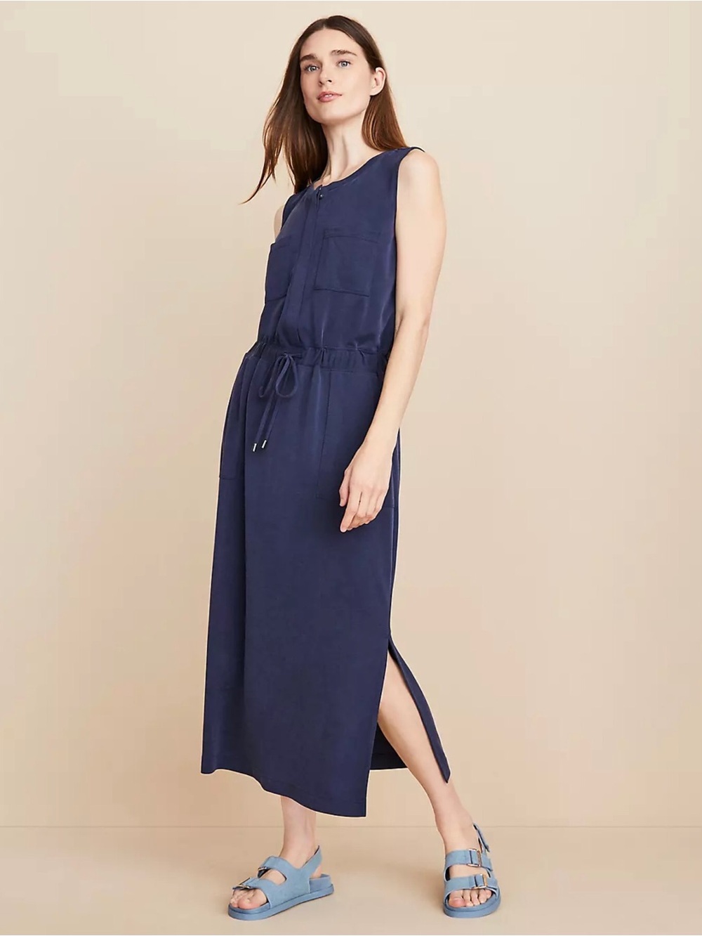 Lou & Grey Sleeveless Midi Shirt Dress 4 Pockets ~ Women’s Large NWT
